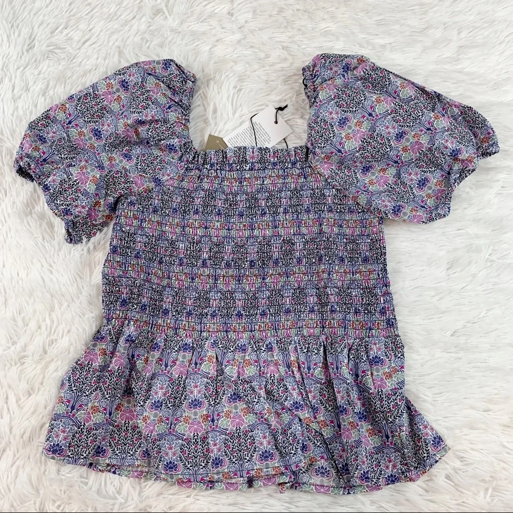J Crew Smocked squareneck organic cotton top in Liberty Club Nouveau floral